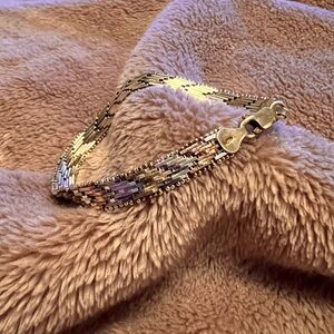 925 Sterling Silver Vintage Tri-Color Minimalist Woven Link Bracelet